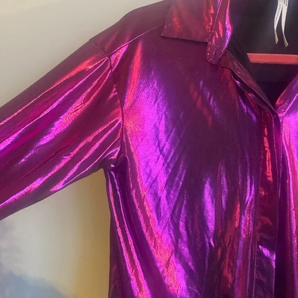 Anthropologie “SHINE” metallic magenta button-up top. - Picture 7 of 12